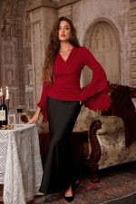 ⁦سكارليت داركنيس قميص نسائي من عصر النهضة بقبة V واكمام جرس طويلة ملفوف كاجوال مكشكش⁩ - الصورة ⁦3⁩