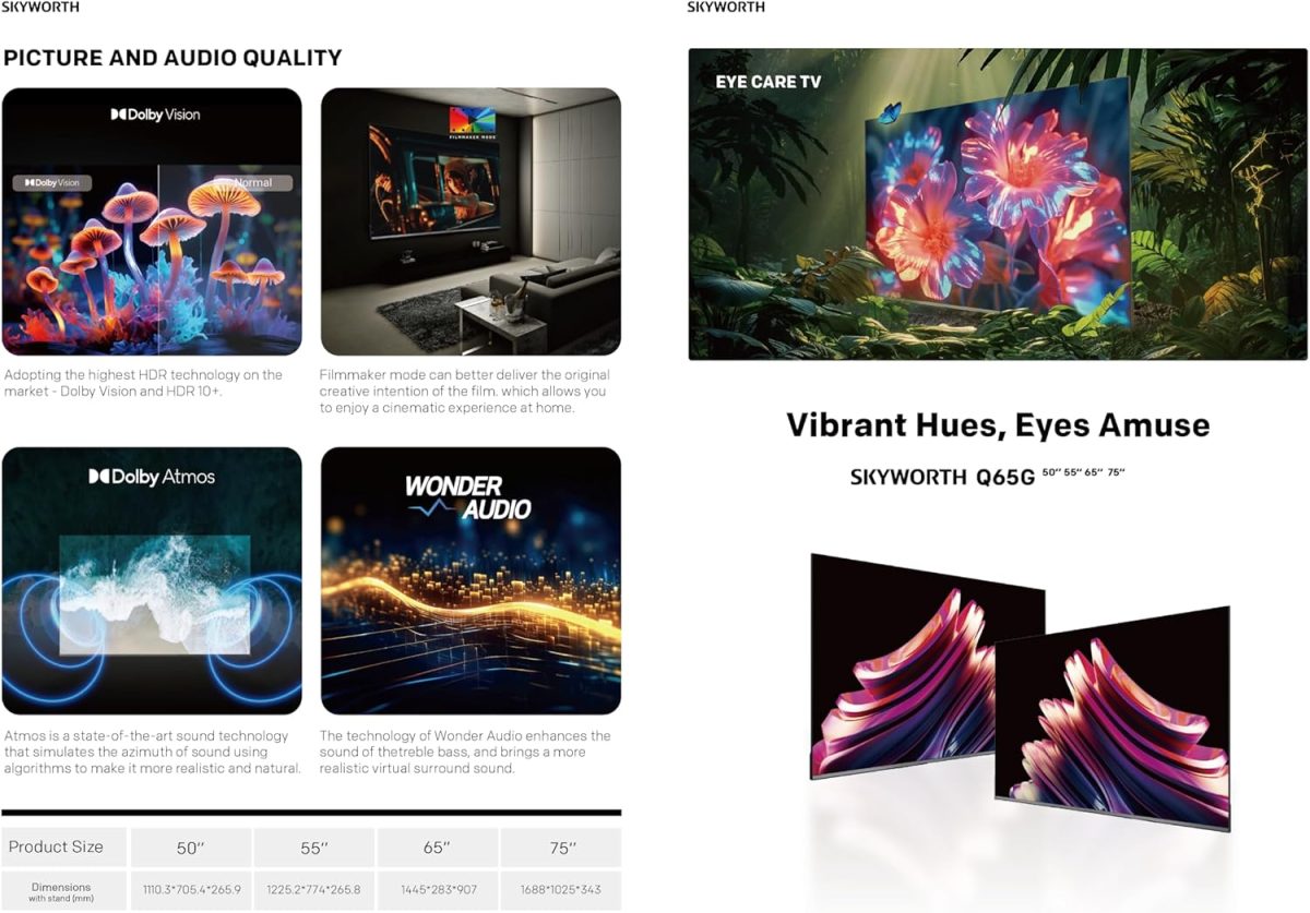⁦سكاي ورث تلفزيون جوجل سمارت 65 بوصة 4K UHD QLED مع دولبي فيجن HDR، DTS فيرتشوال اكس، يوتيوب، نتفليكس، بلوتوث، فري فيو بلاي، اليكسا مدمج، واي فاي، ضمان لمدة عام من الشركة المصنعة 65Q6500G⁩ - الصورة ⁦7⁩