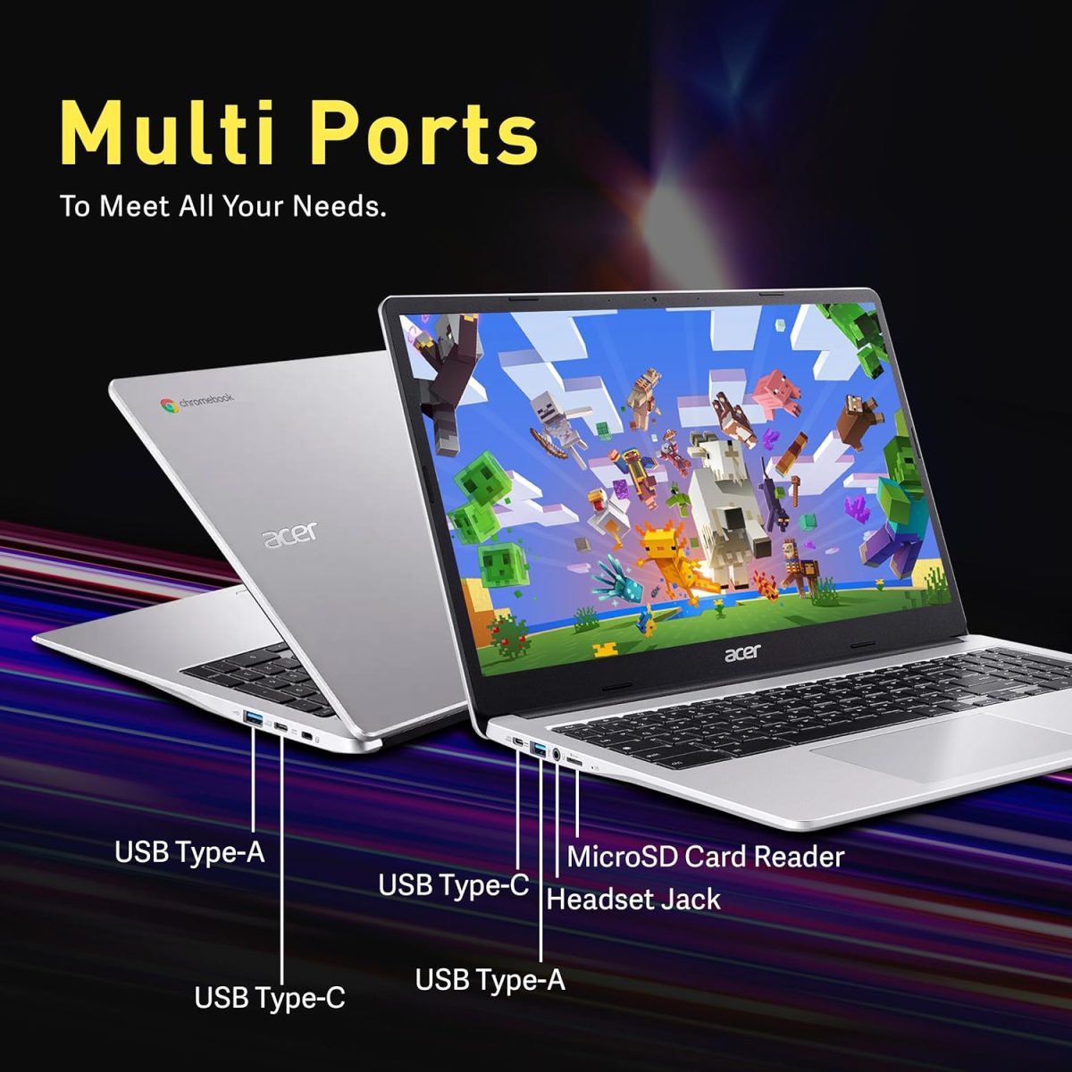 ⁦ايسر لابتوب كروم بوك 315، شاشة 15.6 انش HD مضادة للتوهج، انتل بنتيوم N6000، 4GB LPDDR4X، تخزين 288GB (128GB eMMC + قاعدة شحن 160GB)، بطاقة رسومات UHD، لوحة ارقام، واي فاي 6، نظام تشغيل كروم، فضي⁩ - الصورة ⁦9⁩