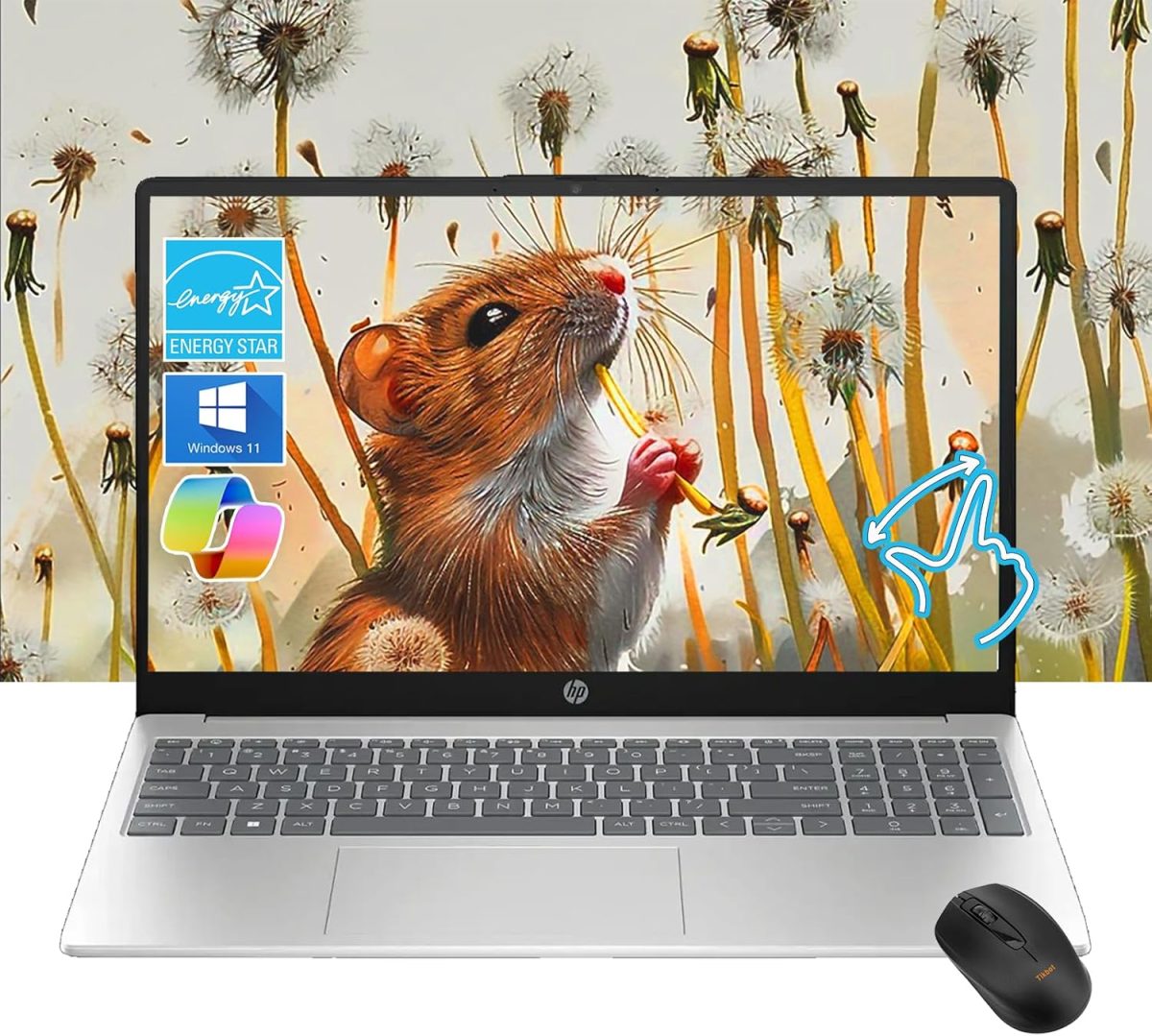 HP لابتوب بافليون بشاشة لمس HD 15.6 انش | ذاكرة RAM 16GB | SSD 1TB | انتل كور i3-1215U حتى 4.1GHz | بطارية 11 ساعة | ويندوز 11 | USB-C وHDMI | فضي انيق | مع ماوس