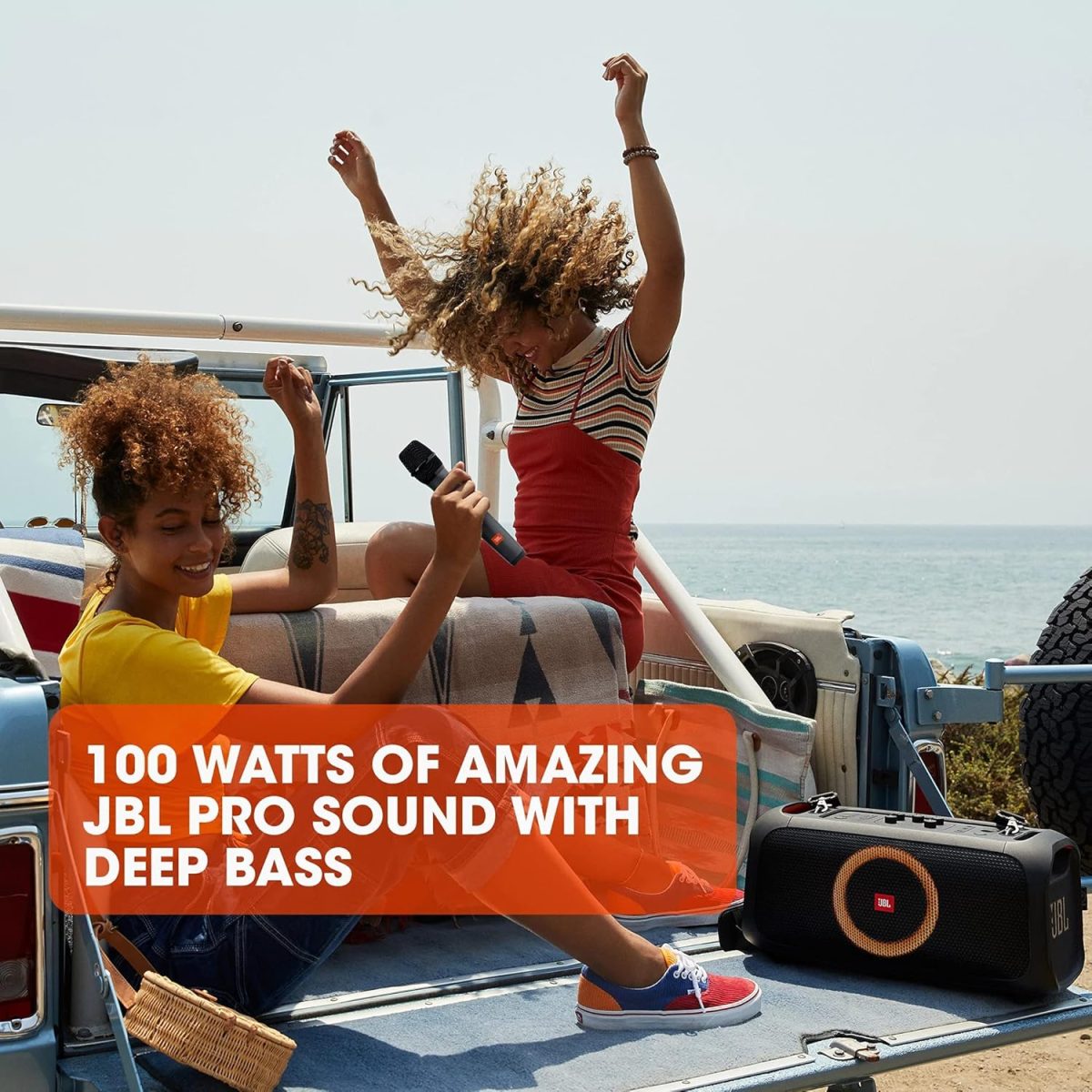 ⁦JBL مكبر صوت محمول للحفلات اثناء التنقل من بارتي بوكس مع اضواء مدمجة وميكروفون لاسلكي، 100 واط من صوت JBL برو قوي، صوت جهوري قوي، مقاوم للرذاذ IPX4، تدفق بلوتوث - اسود، JBLPARTYBOXOTGUK⁩ - الصورة ⁦10⁩