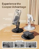 ⁦Cooper 360 Stand - Adjustable Cell Phone Stand for Desk | 360 Click-Rotating, Multi-Angle, Non-Slip Metal Base, Foldable & Portable | iPhone Stand for Desk, Cell Phone Stand Holder (Piano Black)⁩ - الصورة ⁦6⁩