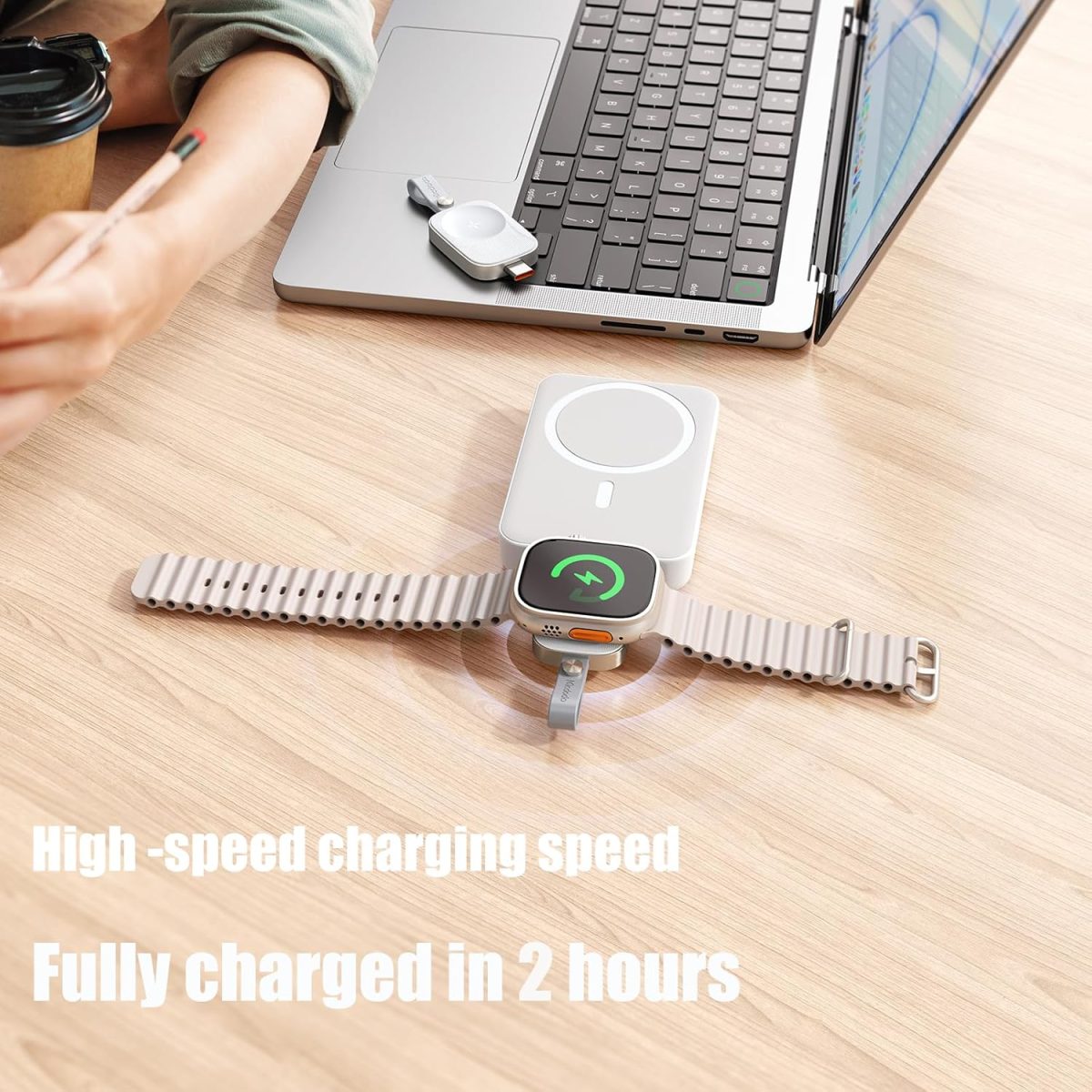 ⁦ميكدودو شاحن ساعة ابل محمول بمنفذ USB C، شاحن ساعة ابل لاسلكي سريع الشحن لساعة ابل اي ووتش الترا2/الترا/SE2/SE سلسلة 10/9/8/7/6/5/4/3/2/1 (ابيض)⁩ - الصورة ⁦5⁩