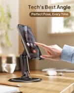 ⁦Cooper 360 Stand - Adjustable Cell Phone Stand for Desk | 360 Click-Rotating, Multi-Angle, Non-Slip Metal Base, Foldable & Portable | iPhone Stand for Desk, Cell Phone Stand Holder (Piano Black)⁩ - الصورة ⁦7⁩