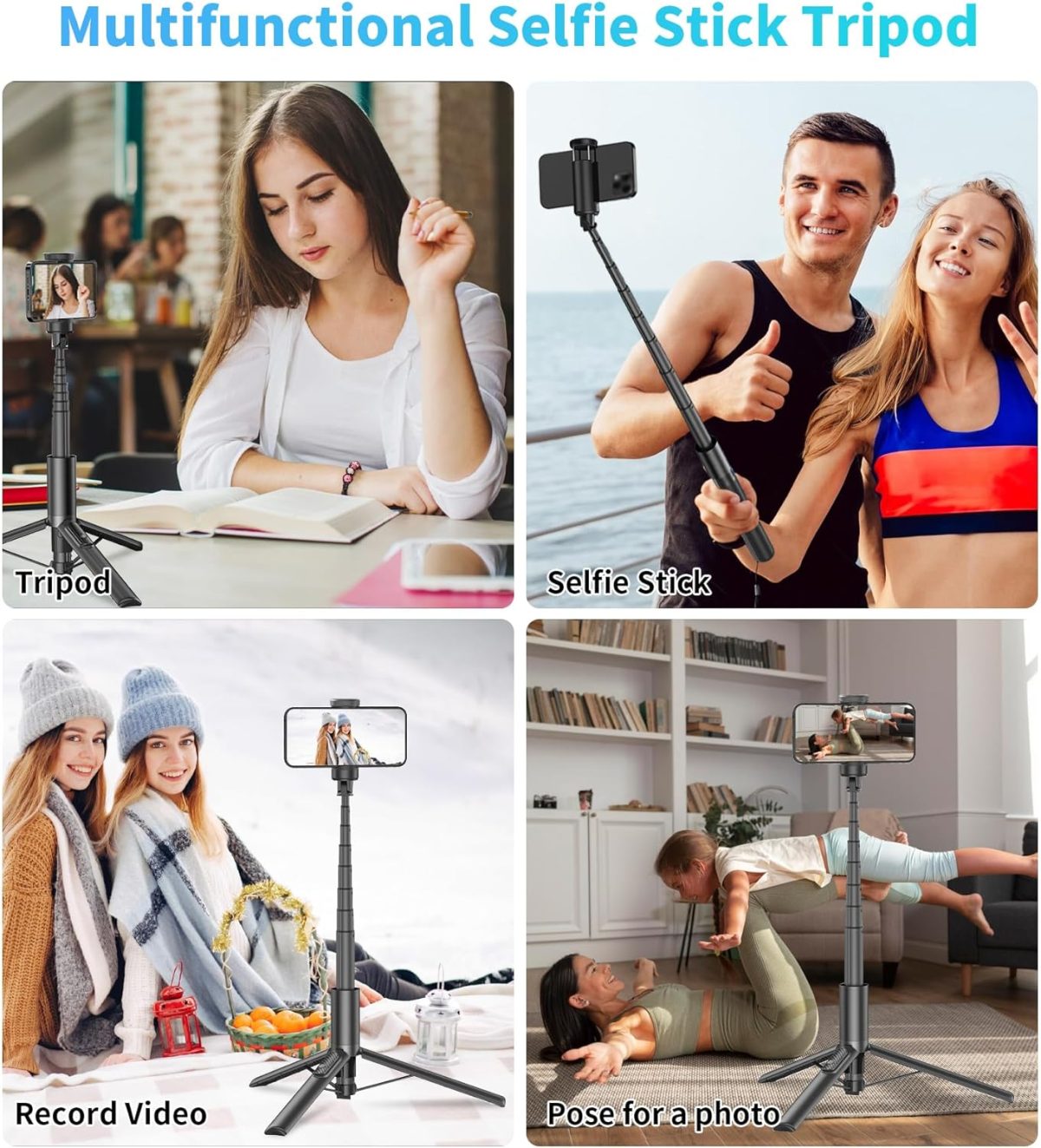 ⁦تونوف حامل ثلاثي القوائم مطور للموبايل دوار 360 درجة، حامل ثلاثي القوائم قابل للتمدد 170 سم من الالومنيوم الكل في واحد مع جهاز تحكم لاسلكي لصور السيلفي 4-7 انش / البث المباشر / تسجيل الفيديو / السفر⁩ - الصورة ⁦8⁩