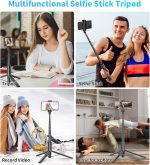 ⁦تونوف حامل ثلاثي القوائم مطور للموبايل دوار 360 درجة، حامل ثلاثي القوائم قابل للتمدد 170 سم من الالومنيوم الكل في واحد مع جهاز تحكم لاسلكي لصور السيلفي 4-7 انش / البث المباشر / تسجيل الفيديو / السفر⁩ - الصورة ⁦8⁩