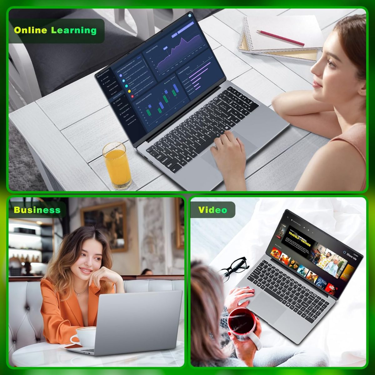 ⁦لابتوب العاب من افينكا، 15.6 انش، معالج N4000 8GB RAM 256GB SSD، لابتوب نوت بوك بشاشة 1920×1080، واي فاي 5 ميني HDMI، فتحة 180 زاوية، لابتوب للطلاب والاعمال⁩ - الصورة ⁦7⁩