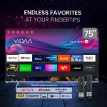 ⁦نوبل تلفزيون LED ذكي 75 بوصة 4K UHD بدون اطار مع اندرويد 13 وHDR ومنافذ HDMI وUSB وشبكة محلية LAN ومدخل محوري ومكبرات صوت مدمجة وواي فاي وDLED فائق النحافة للبث UHD75VIDS، اسود⁩ - الصورة ⁦2⁩