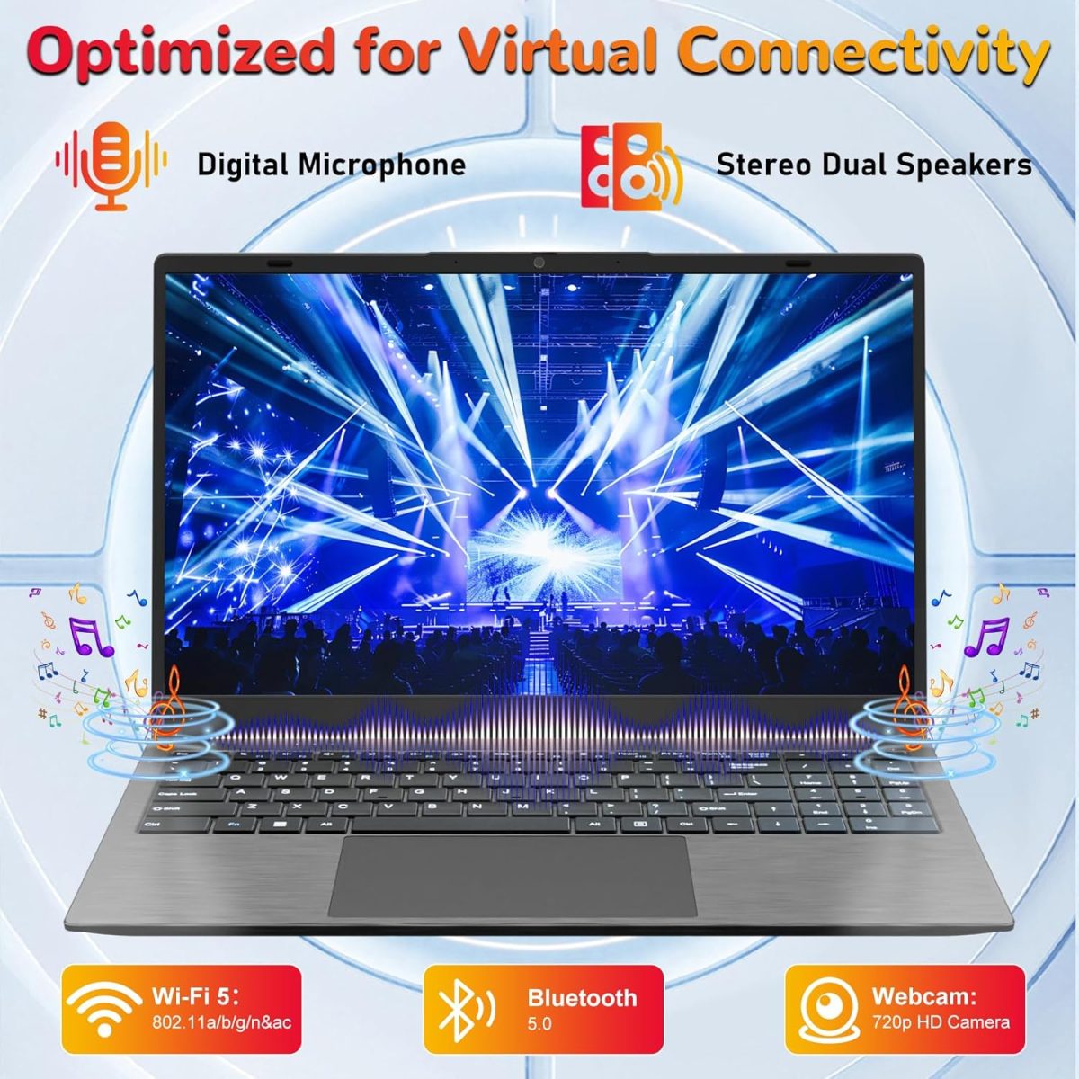 ⁦لابتوب 2025 بشاشة 15.6 انش FHD 1920×1080 لطلاب الجامعات والاعمال، 8GB DDR4 RAM 256GB SSD، انتل سيليرون ثنائي النواة، USB 3.2، كيبورد رقمية، ويندوز 11 برو، نحيف محمول، رمادي⁩ - الصورة ⁦6⁩