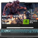 اسس لابتوب العاب تي يو اف A15 بشاشة 15.6 انش FHD 144Hz ومعالج AMD رايزن 7 7435HS وانفيديا جيفورس RTX 3050 وذاكرة DDR5 16GB وSSD 512GB وكيبورد باضاءة خلفية وواي فاي 6 وويندوز 11 برو، اسود، مجموعة قاعدة