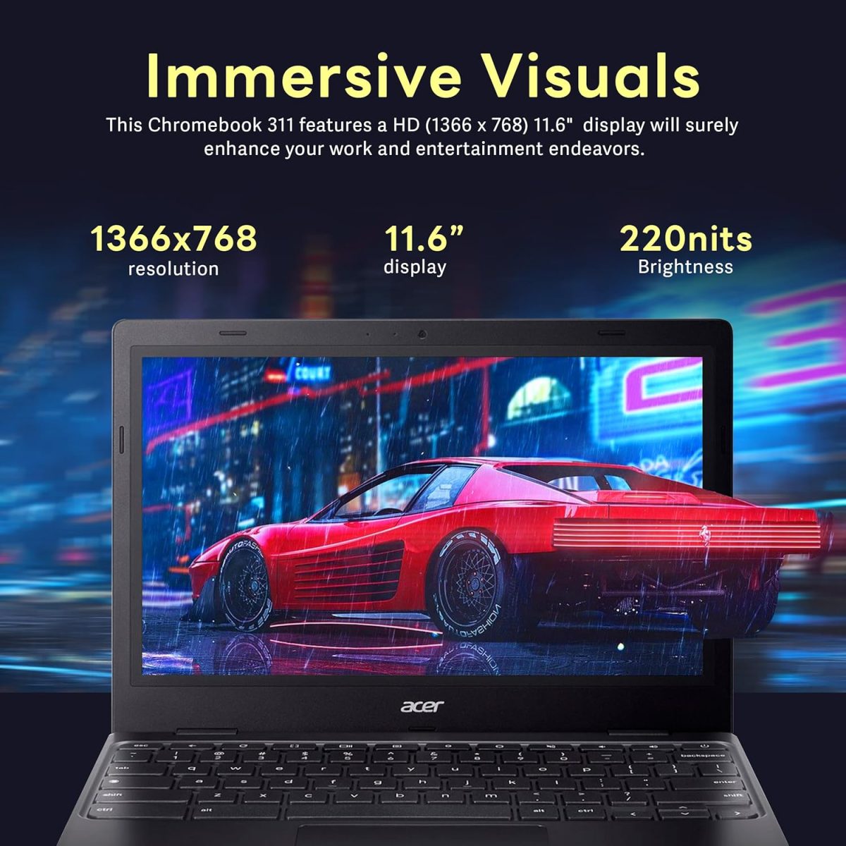 ⁦ايسر لابتوب كروم بوك 311 11.6 انش HD، انتل سيليرون N4500، بطاقة عرض مرئي انتل UHD، ذاكرة RAM LPDDR4X 4GB، تخزين 224GB (64GB eMMC + مجموعة قاعدة شحن 160GB)، نظام تشغيل كروم، واي فاي 5، اسود⁩ - الصورة ⁦4⁩