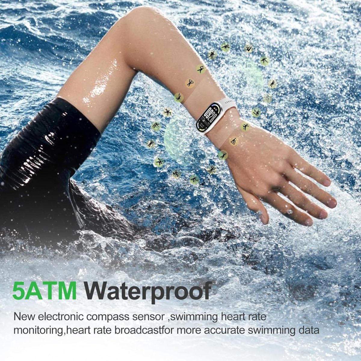 ⁦Xiaomi Smart Band 10-1.72 AMOLED Display with 1500 Nits, Sleep and Heart Rate Monitor, 5ATM Waterproof, 21 Days Battery Life, 60 Hz Refresh Frequency, 150+ Modes⁩ - الصورة ⁦7⁩