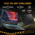 ⁦اسس لابتوب العاب تي يو اف A15 بشاشة 15.6 انش FHD 144Hz ومعالج AMD رايزن 7 7435HS وانفيديا جيفورس RTX 3050 وذاكرة DDR5 16GB وSSD 512GB وكيبورد باضاءة خلفية وواي فاي 6 وويندوز 11 برو، اسود، مجموعة قاعدة⁩ - الصورة ⁦3⁩