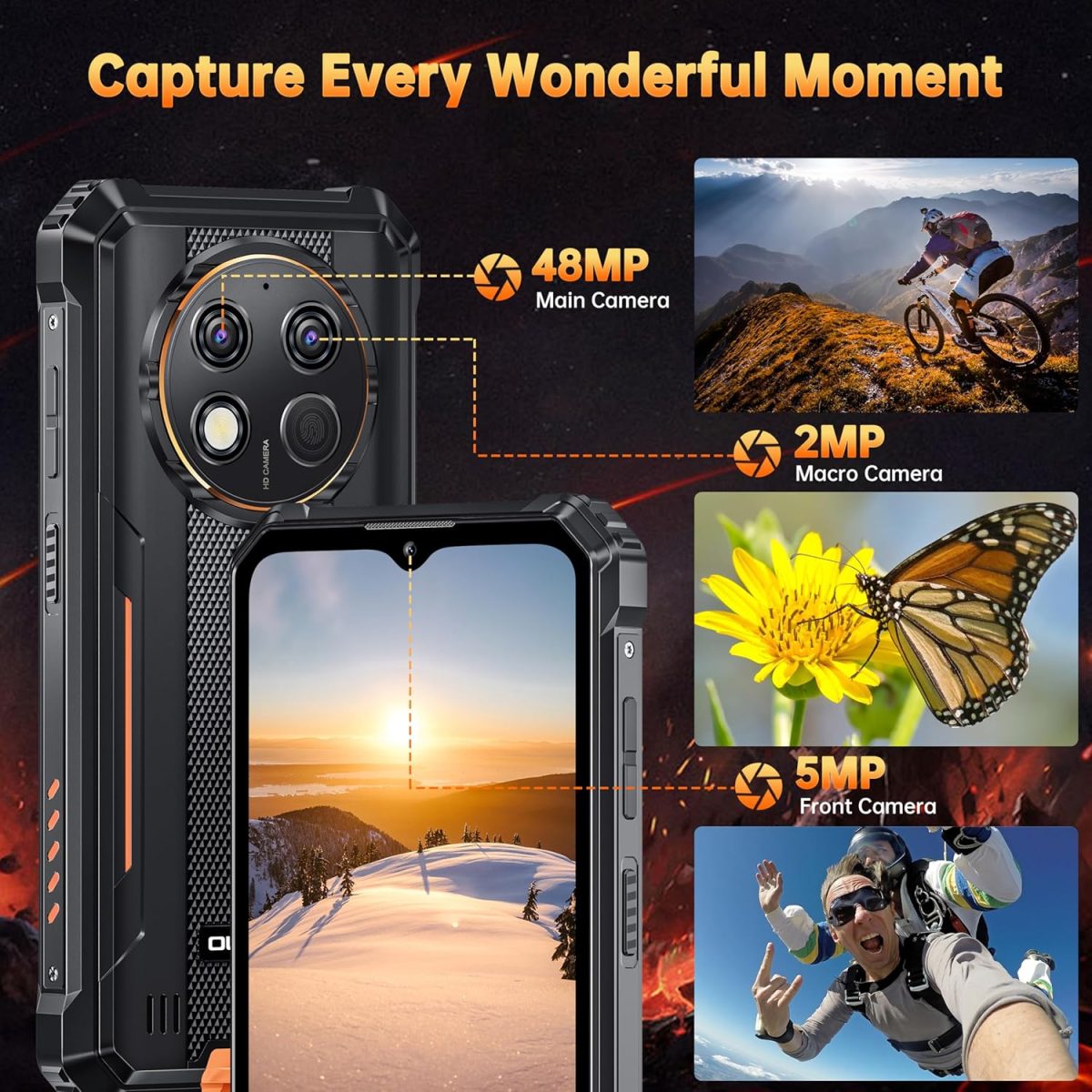 ⁦اوكتيل هاتف ذكي G1 متين غير مقفل - 24+256GB/1TB اندرويد 14 شاشة 6.55 انش HD كاميرا خلفية 48MP بطارية 10600mAh IP68/IP69K، ثنائي شرائح الاتصال/ان اف سي/بصمة الاصبع 2025⁩ - الصورة ⁦7⁩
