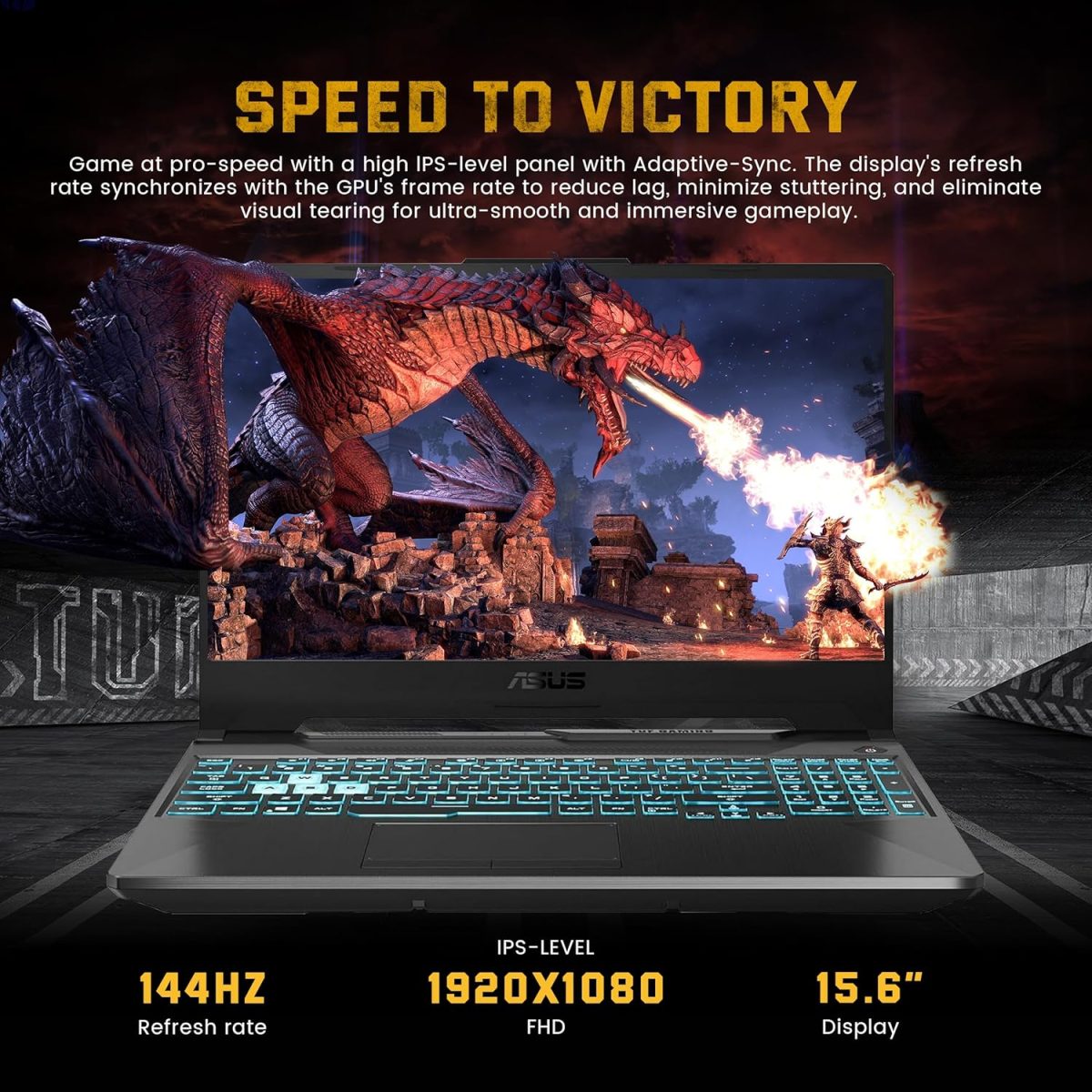 ⁦اسس لابتوب العاب تي يو اف A15 بشاشة 15.6 انش FHD 144Hz ومعالج AMD رايزن 7 7435HS وانفيديا جيفورس RTX 3050 وذاكرة DDR5 16GB وSSD 512GB وكيبورد باضاءة خلفية وواي فاي 6 وويندوز 11 برو، اسود، مجموعة قاعدة⁩ - الصورة ⁦5⁩