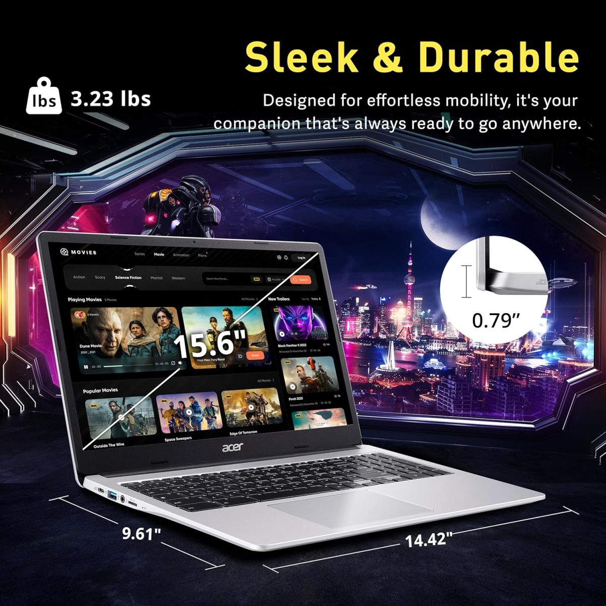⁦ايسر لابتوب كروم بوك 315، شاشة 15.6 انش HD مضادة للتوهج، انتل بنتيوم N6000، 4GB LPDDR4X، تخزين 288GB (128GB eMMC + قاعدة شحن 160GB)، بطاقة رسومات UHD، لوحة ارقام، واي فاي 6، نظام تشغيل كروم، فضي⁩ - الصورة ⁦8⁩