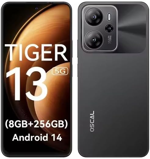 هاتف ذكي تايجر 13 5G 24 (8+16) GB+256GB شاشة 6.67 انش، كاميرا 50MP بالذكاء الاصطناعي 5000mAh ان اف سي من شانديليك