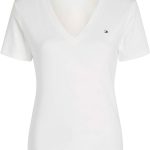 تومي هيليفيغر بلايز محبوكة جديدة بقصة ضيقة وقبة V واكمام قصيرة للنساء