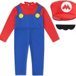 تابيت زي تنكري سوبر براذرز للاطفال، زي تنكري للهالوين، ملابس كرتونية للاولاد مع قبعات واكسسوارات لحية