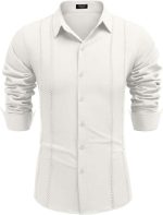 ⁦قميص رجالي كوبان غوايابيرا بنمط كاجوال بازرار امامية واكمام طويلة قمصان شاطئ صيفية⁩ - الصورة ⁦5⁩