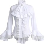 بلوزة بتصميم فيكتوري قوطي للنساء، قميص لوليتا سويت لوليتا مرتفع ومنخفض بكشكشة غير منتظمة وحافة اللوتس من العصور الوسطى