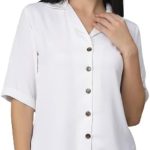 كريف قميص رسمي بقصة عادية من البولي كريب بلون ابيض سادة للنساء