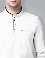 ⁦AUSK Men's Henley Neck Full Sleeves Regular Fit Cotton T-Shirts (Color-White_Size-M)⁩ - الصورة ⁦4⁩