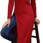 ريجو توب ماكسي قطن باكمام طويلة وفتحة امامية ورقبة دائرية للنساء