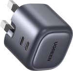 يوجرين شاحن غان 45 واط بمنفذين USB نوع C قابل للطي 45 واط، محول ايباد سريع جالكسي تاب بلوك 25 واط لسامسونج S25 الترا، ايفون 17 برو ماكس، ماك بوك اير، ايباد، الخ من نيكسود