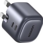 يوجرين شاحن غان 45 واط بمنفذين USB نوع C قابل للطي 45 واط، محول ايباد سريع جالكسي تاب بلوك 25 واط لسامسونج S25 الترا، ايفون 17 برو ماكس، ماك بوك اير، ايباد، الخ من نيكسود