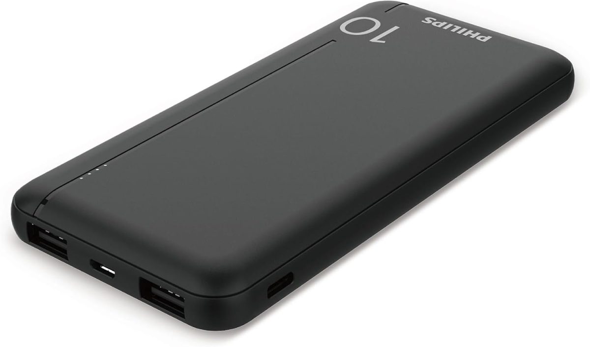 فيليبس باور بانك DLP1812PB 10000mAh 20 واط مع PD & QC3.0، منافذ USB-A ونوع C، متوافق مع سلسلة ايفون 16/15، جالاكسي S25/S24/S23 الترا، كيبل نوع C متضمن (اسود)