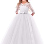 اتش اي اتش سي بي اف فستان ايه لاين من التل والدانتيل باكمام 3/4 مناسب للحفلات والمهرجانات وحفلات الزفاف والسهرات وحفلات الرقص والحفلات الراقصة