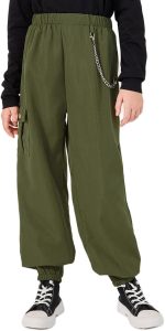 Styli Girls Solid Cargo Pocket Pants With Chain Detail
