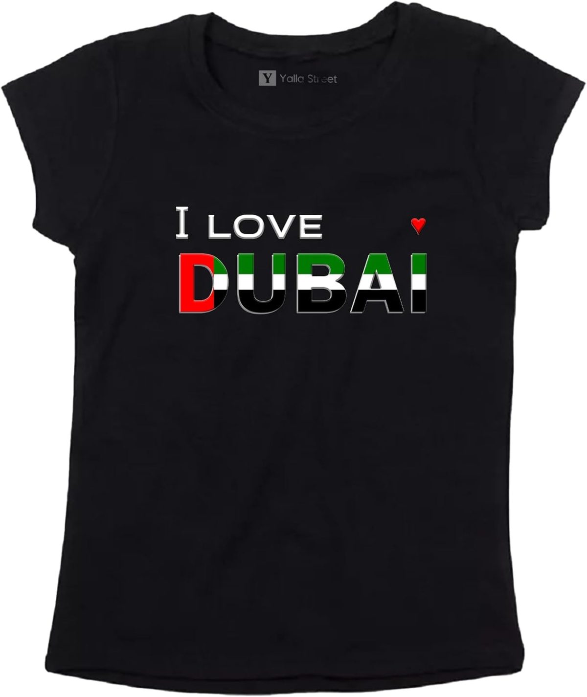 تي شيرت بعبارة I Love Dubai Statement من يلا ستريت - تي شيرت لطيف ومريح للبنات مع رسومات على شكل قلب