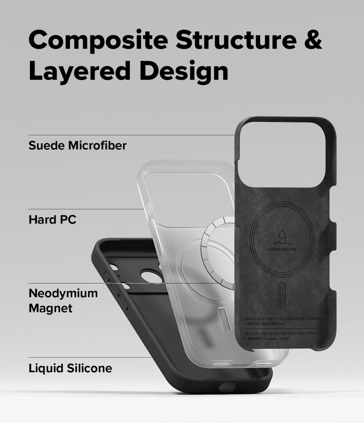 ⁦Ringke Silicone Magnetic Compatible with iPhone 17 Pro Max Case Back Cover Strong Magnet [3-Layer Liquid Silicone] Long Lasting Silky Feel Anti-Fingerprint - Black⁩ - الصورة ⁦7⁩