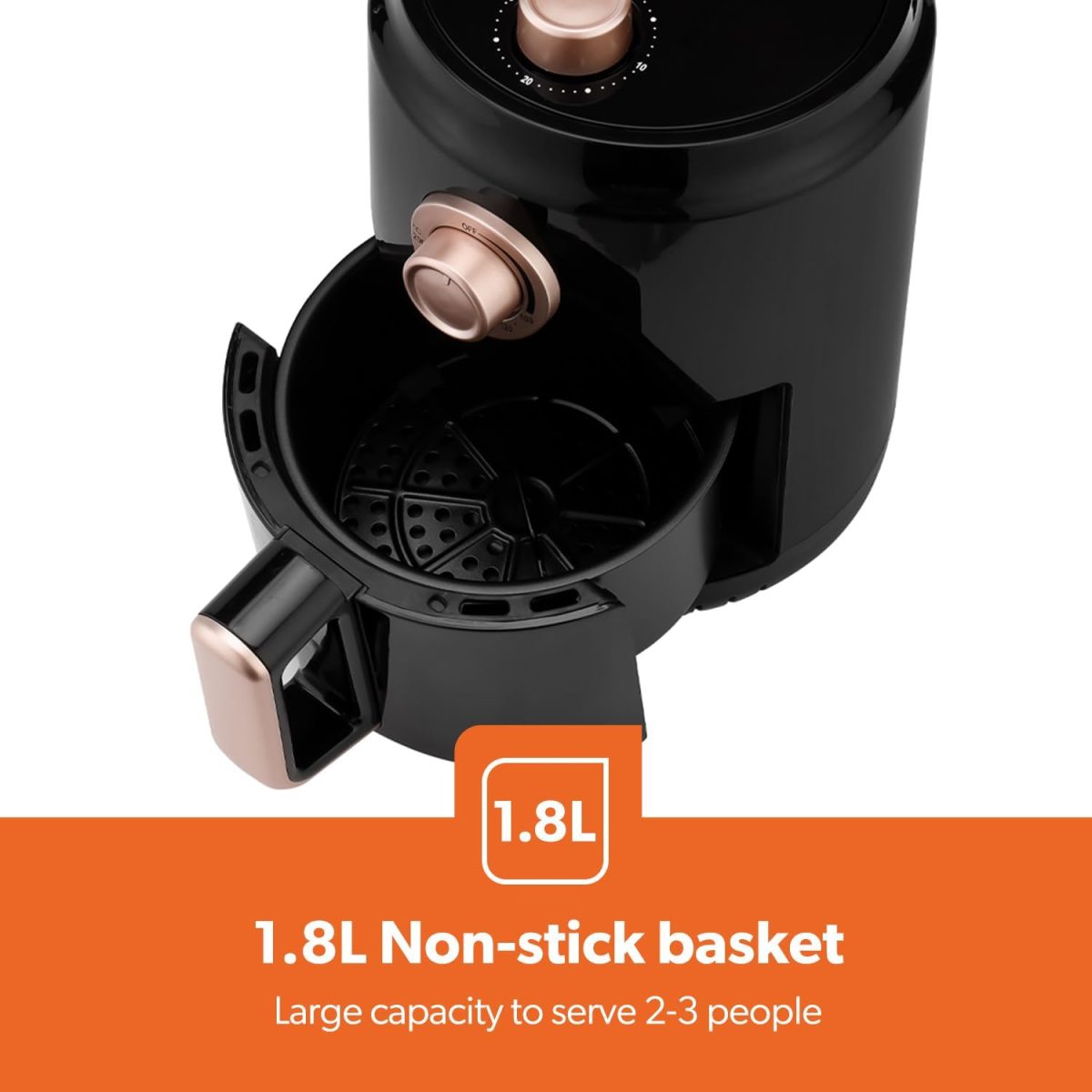 ⁦مقلاة هوائية GAF37516N 1100 واط مع مصابيح LED للتشغيل والايقاف ومؤقت 30 دقيقة، سعة 1.8 لتر، اسود من جيباس⁩ - الصورة ⁦5⁩