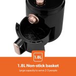 ⁦مقلاة هوائية GAF37516N 1100 واط مع مصابيح LED للتشغيل والايقاف ومؤقت 30 دقيقة، سعة 1.8 لتر، اسود من جيباس⁩ - الصورة ⁦5⁩