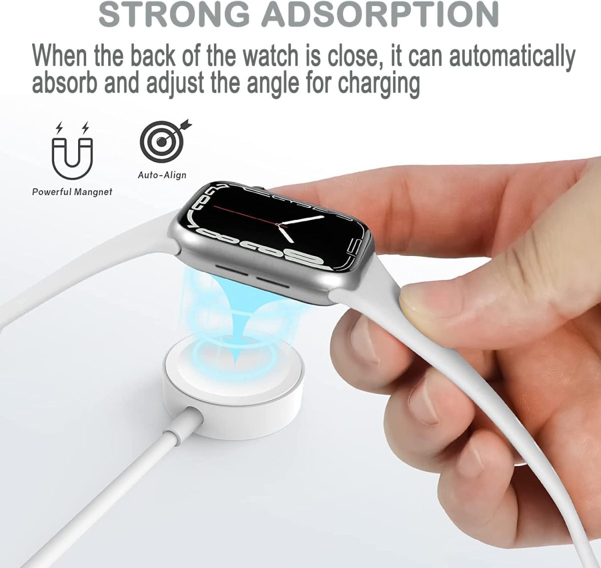 ⁦شاحن مغناطيسي سريع مطور لساعة ابل الى كيبل USB-C (1 متر/محمول) شحن لاسلكي مغناطيسي متوافق مع سلسلة ساعات ابل 8/7/6/SE/5/4/3/2/1 من اكسيفور⁩ - الصورة ⁦3⁩
