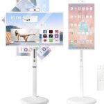 شاشة لمس ذكية محمولة مقاس 32 بوصة مع شاشة لمس وجهاز تحكم عن بعد، بطارية 10500 مللي امبير في الساعة، تلفزيون دوار بعجلات مع تحكم صوتي، نظام تشغيل اندرويد 8G RAM + تخزين 128G