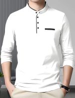 ⁦AUSK Men's Henley Neck Full Sleeves Regular Fit Cotton T-Shirts (Color-White_Size-M)⁩ - الصورة ⁦3⁩