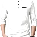 AUSK Men&#039;s Henley Neck Full Sleeves Regular Fit Cotton T-Shirts (Color-White_Size-M)