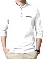 AUSK Men's Henley Neck Full Sleeves Regular Fit Cotton T-Shirts (Color-White_Size-M)