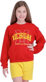 ⁦Nuego Pure Cotton Blend Sweatshirt for Girls Full Sleeve Graphic Printed Girls Sweatshirt Regular Fit Soft Round Neck Sweat shirts for Kids 7-14 Years - Red⁩ - الصورة ⁦5⁩