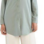 ديفاكتو بلوزة طويلة منسوجة باكمام طويلة وازرار امامية للنساء - بلوزة طويلة الاكمام بقصة مريحة للنساء للارتداء الكاجوال - بلوزة نسائية طويلة بازرار سفلية فضفاضة للارتداء الكاجوال