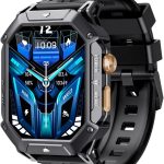 كوبت ساعة ذكية عسكرية X1 للرجال بشاشة لمس AMOLED 2.12 انش واكثر من 100 وضع رياضي ومكالمات بلوتوث، ساعة لياقة بدنية مقاومة للماء واكسجين الدم ومعدل ضربات القلب ومراقبة النوم متوافقة مع ايفون واندرويد