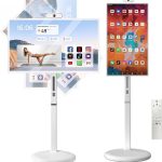 شاشة لمس ذكية محمولة 27 انش/32 انش مع كاميرا، حامل تلفزيون محمول على عجلات، نظام تشغيل اندرويد، تلفزيون ذكي دوار 90 درجة، بطارية 7800mAh/10500mAh (32 انش 8+128G)