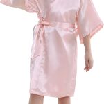 مورفور يو روب كيمونو ساتان حريري بلون سادة للفتيات الصغيرات لحفلات الزفاف والمنتجعات الصحية، قصير