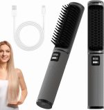 اوبيست فرشاة فرد الشعر اللاسلكية، مشط فرد الشعر بالايونات السالبة للنساء، فرشاة فرد الشعر اللاسلكية للسفر قابلة لاعادة الشحن بمنفذ USB مضادة للحروق وتسخين سريع و4 اعدادات لدرجة الحرارة