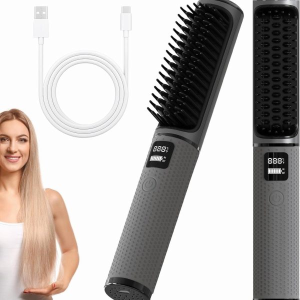 اوبيست فرشاة فرد الشعر اللاسلكية، مشط فرد الشعر بالايونات السالبة للنساء، فرشاة فرد الشعر اللاسلكية للسفر قابلة لاعادة الشحن بمنفذ USB مضادة للحروق وتسخين سريع و4 اعدادات لدرجة الحرارة