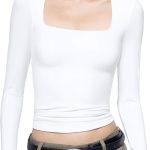 بوميي تي شيرت نسائي برقبة مربعة واكمام طويلة وقصة ضيقة من مجموعة سموك كلاود برو